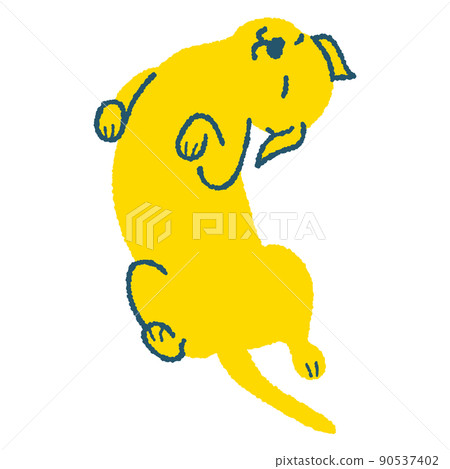 一隻狗躺在它的背上的插圖 90537402
