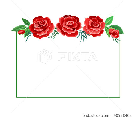 Rectangular Rose Frame with Red Lush Bud and Green Leaves Arranged in Shape with Border Vector Illustration Rectangular Rose Frame with Red Lush Bud and Green Leaves Arranged in Shape with Border Vector Illustration 90538402