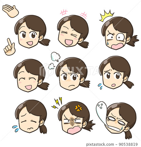 Female facial expression set 90538819