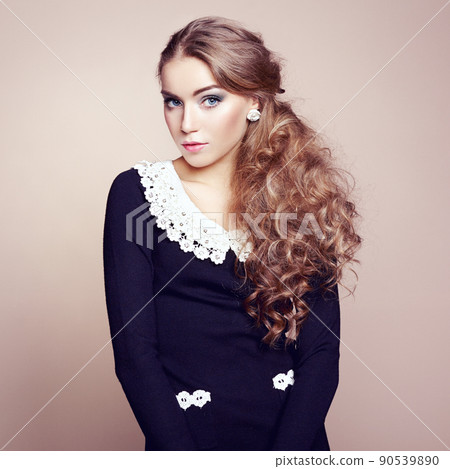 Photo of beautiful woman with magnificent hair. Perfect makeup Photo of beautiful woman with magnificent hair. Perfect makeup 90539890