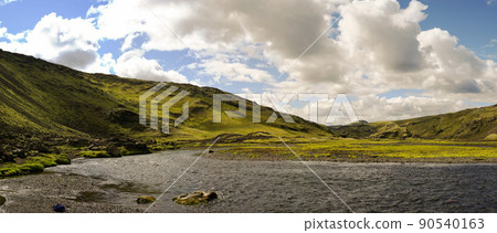 Landscape with Eldgja canyon and spring, south Iceland 90540163