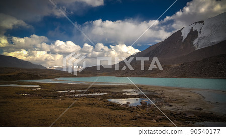 Panoramic view to lakes at Barskoon pass, river and gorge and Sarymoynak pass, Jeti-Oguz, Kyrgyzstan Panoramic view to lakes at Barskoon pass, river and gorge and Sarymoynak pass, Jeti-Oguz, Kyrgyzstan 90540177