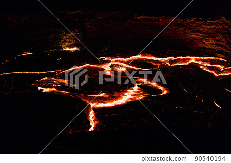 Panorama Erta Ale volcano crater, melting lava, Danakil depression, Ethiopia 90540194