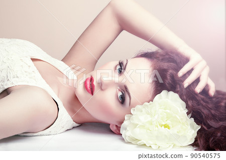 Portrait of beautiful sensual woman with elegant hairstyle.  Perfect makeup 90540575