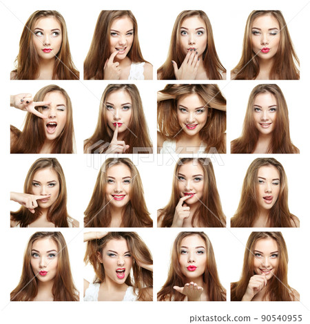 Collage of beauty face woman. Beautiful of young girl smile 90540955