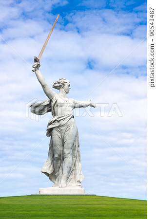 1 May 2020, Volgograd, Russia. Front view of the statue "The Motherland calls" after restoration on the top of The Mamaev Hill 1 May 2020, Volgograd, Russia. Front view of the statue "The Motherland calls" after restoration on the top of The Mamaev Hill 90541487