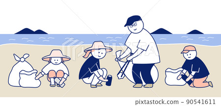 一家人在海灘撿垃圾 90541611