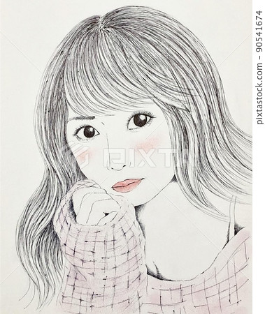 一個微笑的女人(圓珠筆繪圖) 一個微笑的女人(圓珠筆繪圖) 90541674