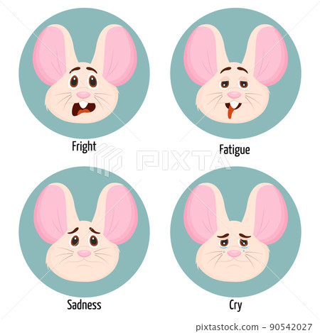 Set of different emotions of a mouse character. Facial expression. Set of mouse character feelings. Set of different emotions of a mouse character. Facial expression. Set of mouse character feelings. 90542027