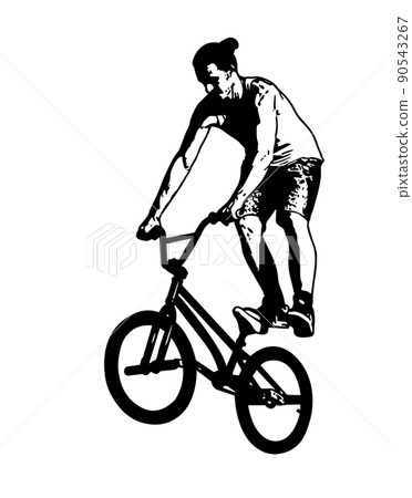 bmx bicyclist performing stunt tricks - sketch vector artwork bmx bicyclist performing stunt tricks - sketch vector artwork 90543267