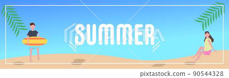 People playing on the beach summer vacation wallpaper advertising banner sandy beach summer vacation illustration 90544328