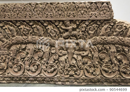The sandstone lintel depicting Lord Indra riding on Airavata Elephent The sandstone lintel depicting Lord Indra riding on Airavata Elephent 90544699