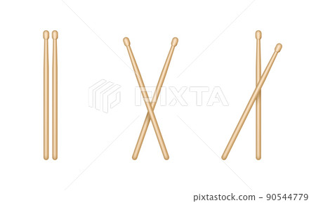 Set of 3d wooden drumsticks isolated on white background 90544779