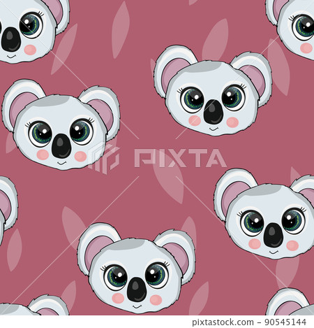 Seamless pattern with cute koala baby on color background. Funny australian animals. Card, postcards for kids. Flat vector illustration for fabric, textile, wallpaper, poster, paper 90545144