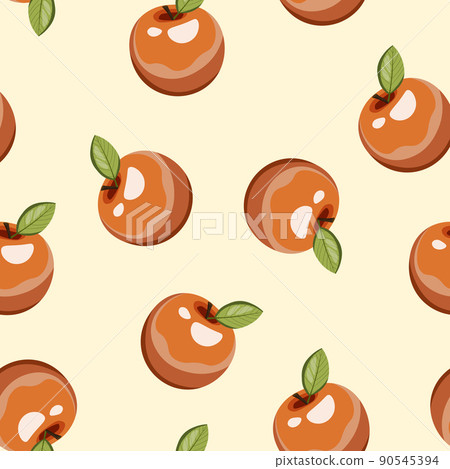 Seamless pattern with apple on white background. Natural delicious fresh tasty fruit. Vector illustration for print, fabric, textile, banner, other design. Stylized apples with leaves. Food concept 90545394