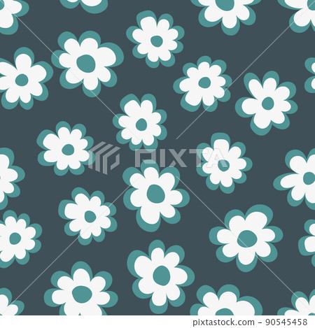 Seamless floral pattern based on traditional folk art ornaments. Colorful flowers on color background. Scandinavian style. Sweden nordic style. Vector illustration. Simple minimalistic pattern 90545458