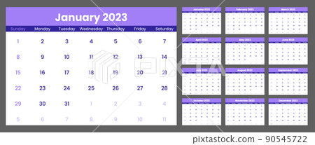 Purple and white calendar 2023 template with... - Stock Illustration