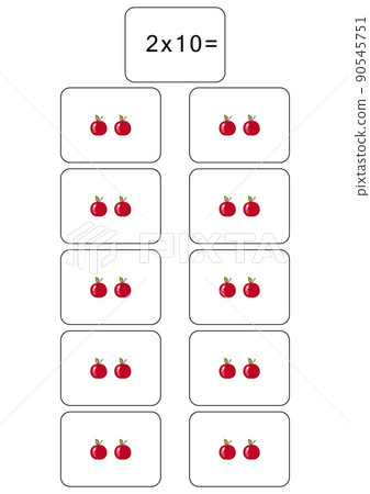 Multiplication table of 2. Maths card with an example, drawing. Multiplication Square, vector illustration. Printed product, banner, table for children, schoolchildren. School education, logical task Multiplication table of 2. Maths card with an example, drawing. Multiplication Square, vector illustration. Printed product, banner, table for children, schoolchildren. School education, logical task 90545751