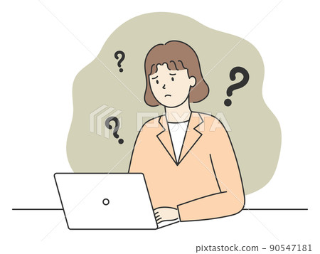 一個穿著西裝的女人在電腦前思考 一個穿著西裝的女人在電腦前思考 90547181