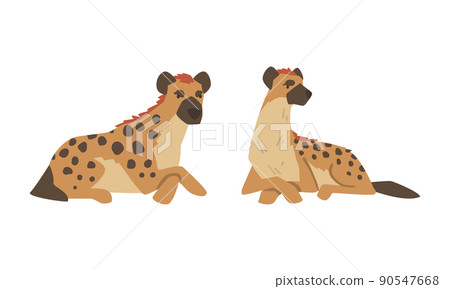 Hyena as Carnivore Mammal with Spotted Coat and Rounded Ears Sitting Vector Set 90547668