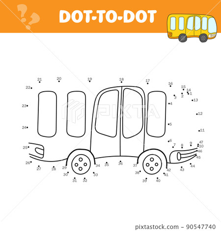 Cartoon yellow bus. Dot to dot educational game for kids. Vector illustration 90547740