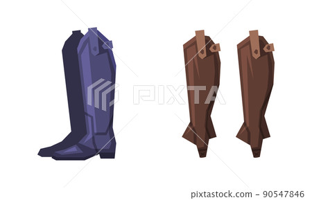 High Leather Boots Pair as Equestrian Sport Items for Racing Vector Set 90547846