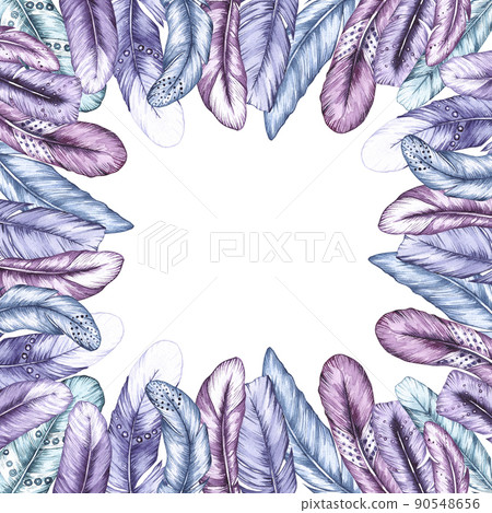Watercolor bird feather frame 90548656
