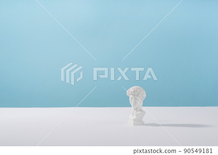 Cosmetic display podium platform greek man with roman marble column for product presentation, cosmetics geometric stand stylish props, mockup scene aesthetic on blue. Creative product stage .. Cosmetic display podium platform greek man with roman marble column for product presentation, cosmetics geometric stand stylish props, mockup scene aesthetic on blue. Creative product stage .. 90549181