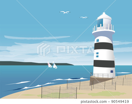Summer beach and lighthouse 90549419