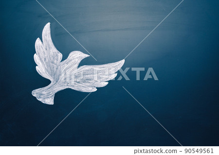 Flying dove. Chalk Hand drawn. Easter. The symbol of purity. Christian faith. Holy Spirit. Copy 90549561