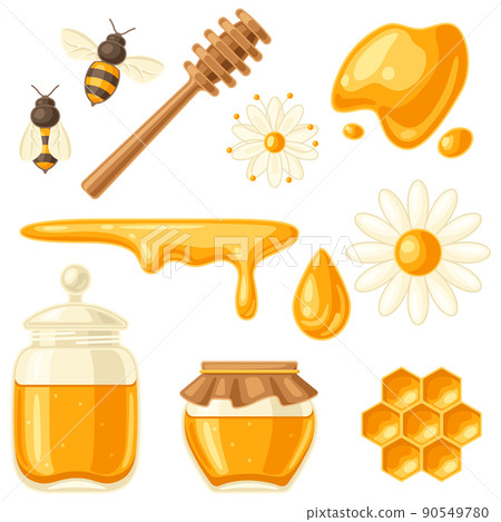 Set of honey items. Image for food and agricultural industry. Set of honey items. Image for food and agricultural industry. 90549780