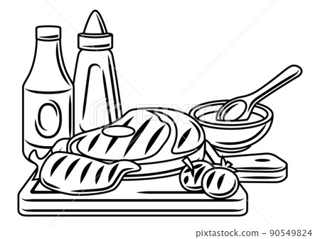 Bbq illustration with grill objects and icons. Stylized kitchen and restaurant items. Bbq illustration with grill objects and icons. Stylized kitchen and restaurant items. 90549824