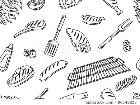 Bbq seamless pattern with grill objects and icons. Stylized kitchen and restaurant items. Bbq seamless pattern with grill objects and icons. Stylized kitchen and restaurant items. 90549828