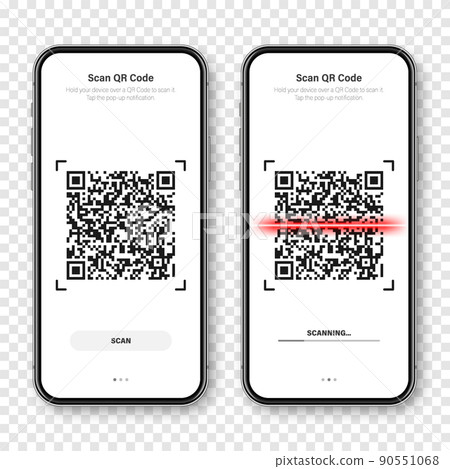 QR code scanner, reader app for smartphone. Identification tracking code. Serial number, product ID with digital information. Store, supermarket scan labels, price tag. Vector illustration. 90551068