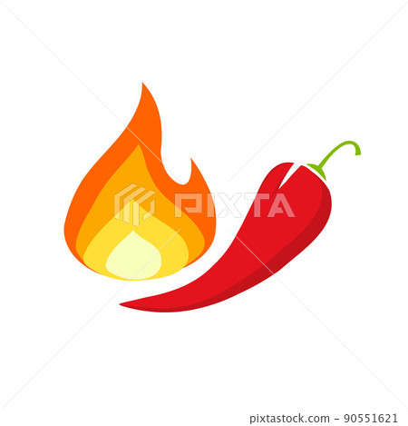 Hot pepper chilli icon vector logo or red spicy food jalapeno mexican with fire flame graphic isolated on white illustration image 90551621