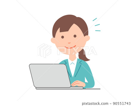 A business woman who works seriously on a personal computer 90551743