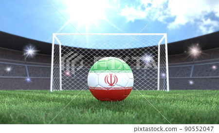 Soccer ball in flag colors on a bright sunny stadium background. Iran. 3D image Soccer ball in flag colors on a bright sunny stadium background. Iran. 3D image 90552047