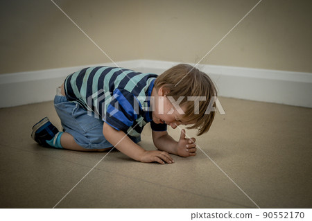 Crying baby falls down on floor. domestic violence. family problems. Stressed child. Domestic Family violence and aggression concept violence. concept for bullying, depression stress 90552170