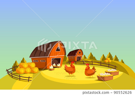 Poultry farm landscape vector banner or background 90552626