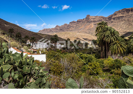 Rocky landscape of the Palm valley at Arteara in Gran Canaria island, Spain. 90552813