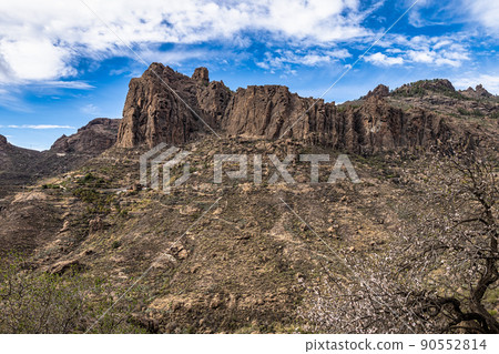 View at Roque Nublo mountain at Gran Canaria in Spain. Beautiful natural panorama. 90552814