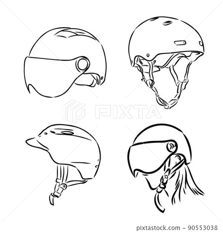 Motorcycle helmet hand drawn outline doodle icon. Motorbike protection and speed, safety equipment concept. Vector sketch illustration for print, web, mobile and infographics on white background. 90553038