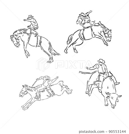 An hand drawn freehand vector - RODEO. Scene from the american culture. An hand drawn freehand vector - RODEO. Scene from the american culture. 90553144