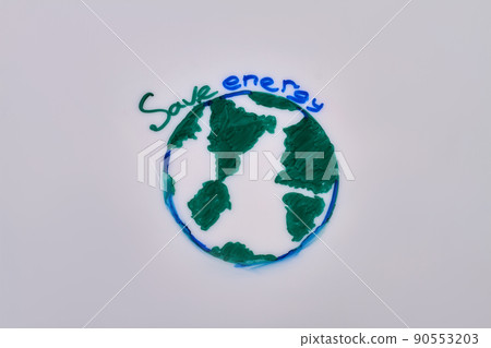 Green earth planet illustration and slogan on white background. 90553203