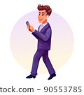 A businessman with a smartphone vector illustration in cartoon style. A template for card, logo, character design.  90553785