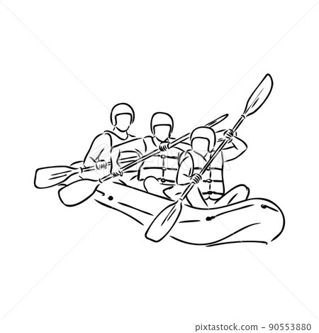 Hand sketch of people on a raft rafting vector Hand sketch of people on a raft rafting vector 90553880