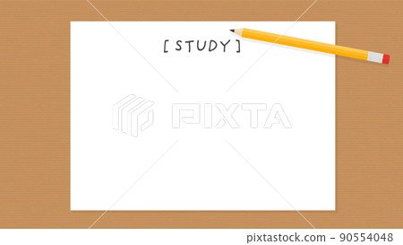 一張白紙，上面寫著 STUDY，桌上放著一支黃色鉛筆——學校和學習的圖像材料 90554048