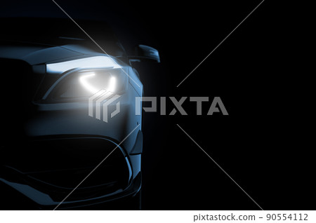 Close up on headlight of a generic and unbranded car. 3D illustration Close up on headlight of a generic and unbranded car. 3D illustration 90554112