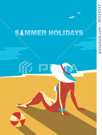Summer beach vacation minimal flat design vector Summer beach vacation minimal flat design vector 90554547