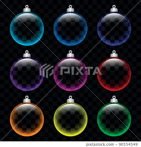 set of colorful Christmas tree balls made of glass on white background set of colorful Christmas tree balls made of glass on white background 90554549